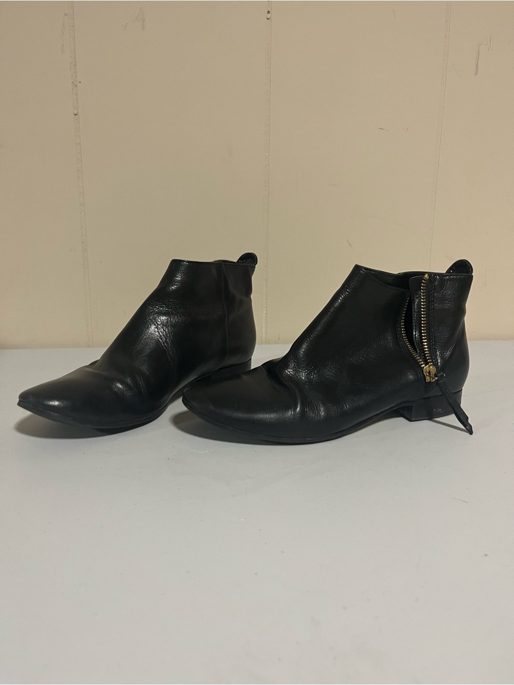 Black Leather Ankle Boots with Side Zipper